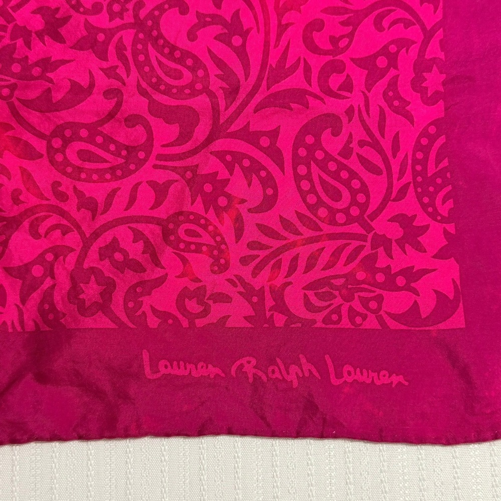 Lauren Ralph Lauren Women Scarf OS Pink Paisley Silk Jacquard Square Hand Rolled